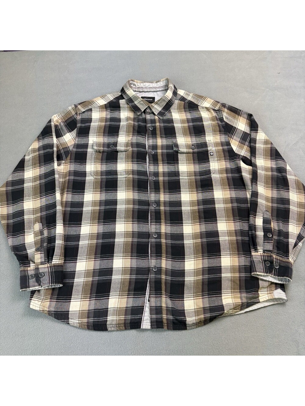 Marmot Paid Flannel Long Sleeve Button Brown Shirt Size 2XL